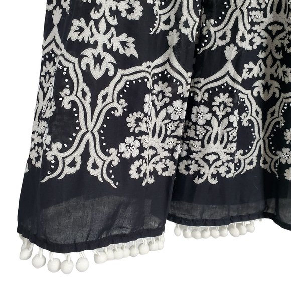 Loft NWT Size 12 Skirt Cotton Pleated A-line Beaded Pom Pom Hem Lined Midi Black - Picture 12 of 13